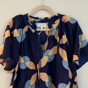 Apiece Apart Navy Blouse with Blue and Orange Pattern